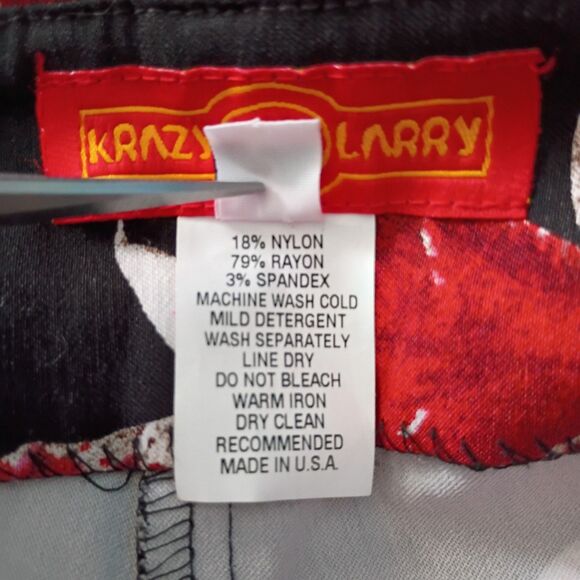 Krazy Larry Black Red Floral Pull On Ankle Pants 2 Tropical Resortwear Summer - Picture 5 of 5